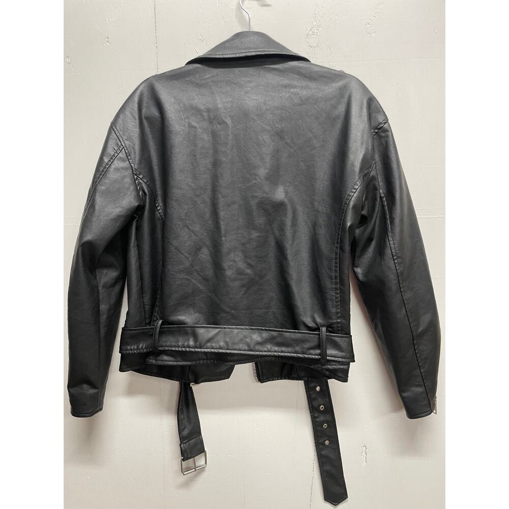 Misguided US 6 Medium Size Black Faux Leather Motorcycle Jacket Retro T-Birds - Picture 5 of 12